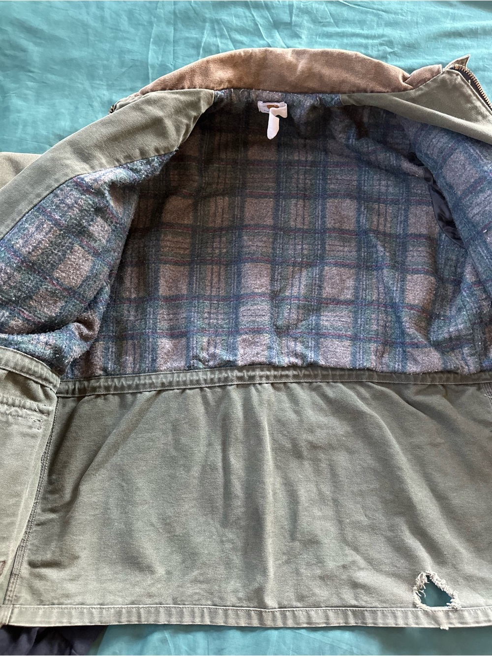 Carhartt Vintage 90s Chore Coat XL Forest Green Cotton Canvas Blanket-Lined - Picture 15 of 16